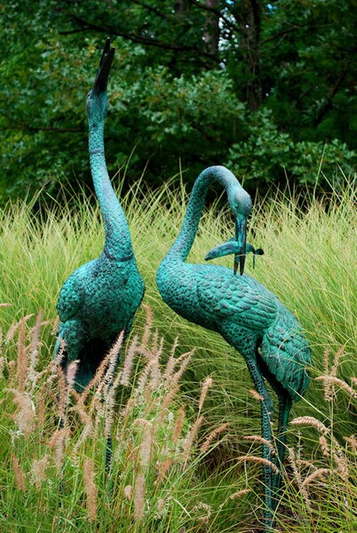 Cranes Water Features Bronze Statues Set Asian Symbolize peace Birds